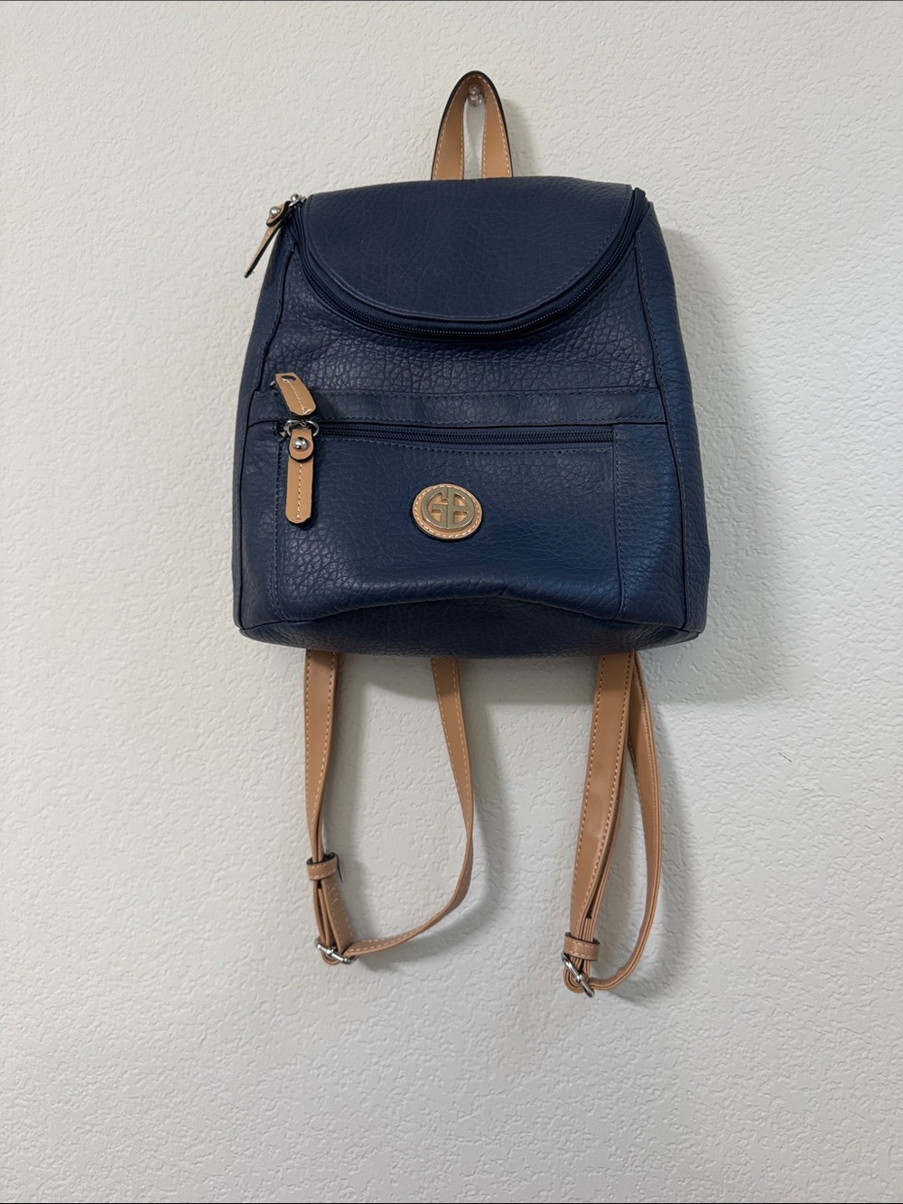 Gianni Bernini Navy Blue Mini Backpack Purse Faux Leather